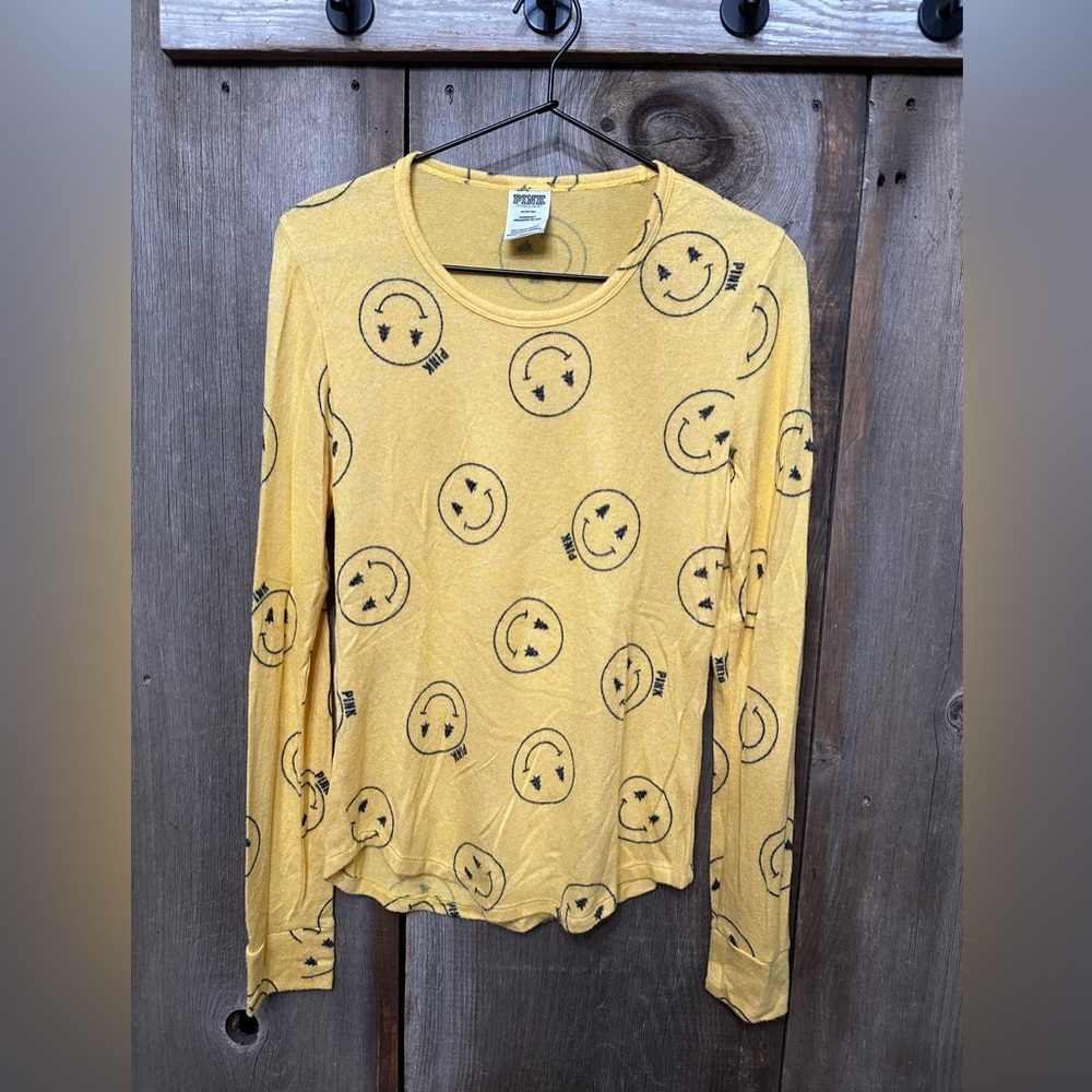 PINK Victoria’s Secret Smiley Face Sleepwear Pajama Top in Yellow Orange Medium
